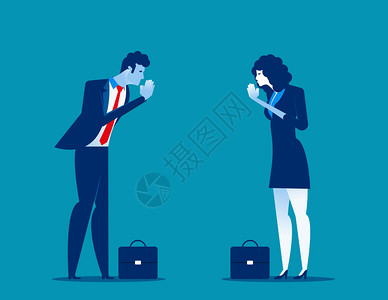 新中式风格会议中心商业伙伴办公室礼貌的问候插画