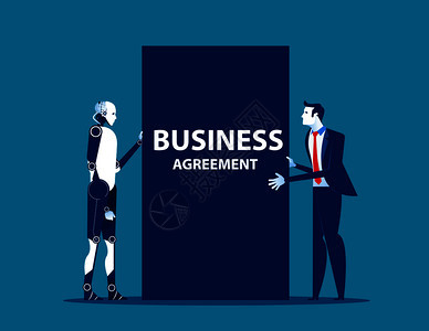 拥有机器人和企业协议的商人概念业矢量说明有机器人和企业协议的商人图片