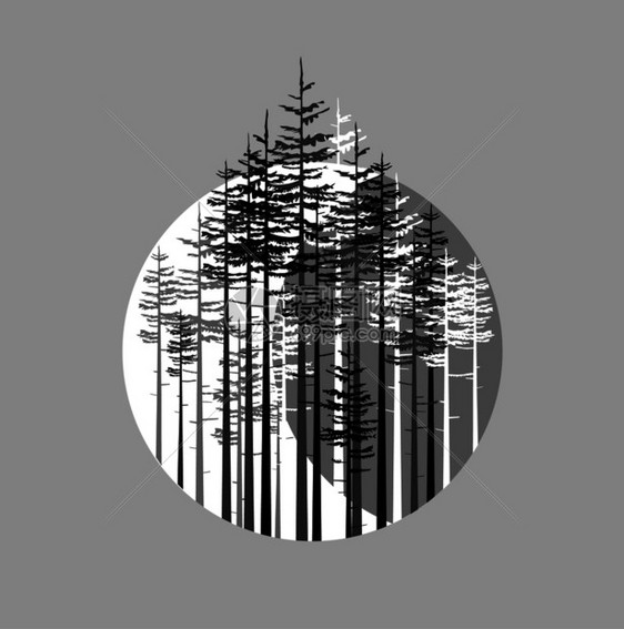 黑白矢量森林景观背景图片