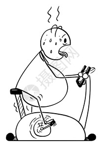 矢量卡通棒图绘制脂肪或超重男子骑自行车或固定运动的概念说明健康生活方式概念矢量卡通显示胖或超重男子骑自行车或固定图片