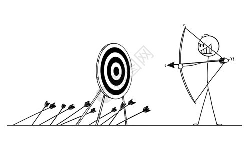 矢量卡通棒图绘制人或商用弓箭朝目标射而没有弓和遗失的概念说明商业失败概念矢量卡通说明人或商用弓箭朝目标射和遗失图片