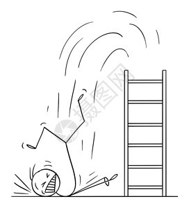 矢量卡通棒图绘制从梯子上硬掉下来的人或商概念说明商业或职失败概念矢量卡通说明人或商从梯子上硬掉下来的人或商说明图片