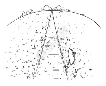 走道矢量漫画笔和墨水绘制道路或的图画穿过草地和自然的前进道路未来