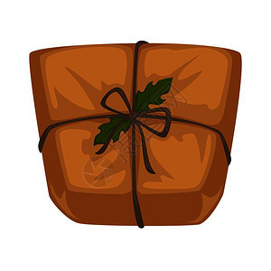 带有绳和荷利叶的手工艺纸上圣诞包裹装盒有弓冬季假日礼物或现装包室内设计要素装饰品矢量插图被孤立图片