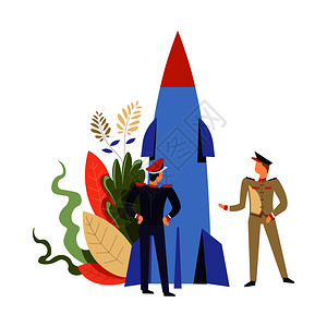 古巴导弹发射火箭的士兵卡通矢量插图插画