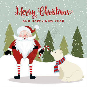 圣诞节圣诞老人与北极熊海报图片