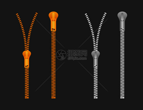 拉链式固定装置金属封闭式和开放拉链矢量存说明拉链型固定装置矢量说明图片