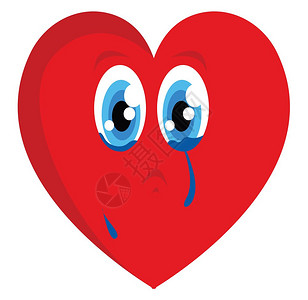 哭女生哭泣的心脏插图白色背景的矢量插画