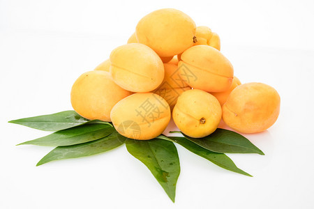 白底叶片分离的杏子水果图片