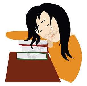 女孩卧室沉睡的女孩插图白色背景的矢量插画