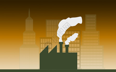 建筑剪影城市和工业空气污染3D背景
