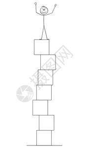 矢量卡通插图描绘在堆积箱顶上庆祝成功的人或商概念插图矢量卡通插图人或商在箱堆顶上庆祝成功图片