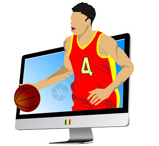 篮球运动员进入监视器矢量插图图片