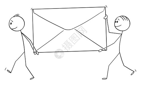 矢量卡通插图绘制两个男人或商走路并携带大信封的概念图图片