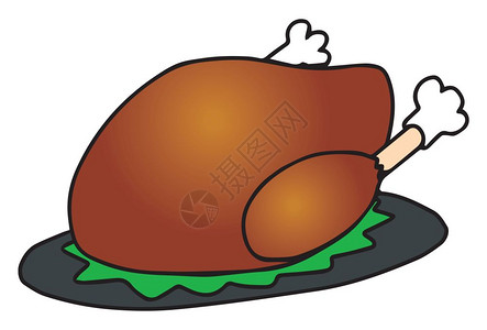 果木烤鸡插画_果木烤鸡卡通_果木烤鸡插图_手绘_板绘_摄图网