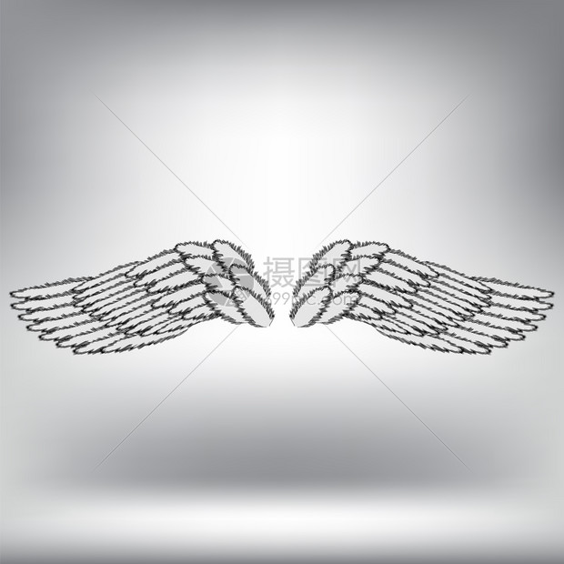 灰色模糊背景上的天使翼或凤凰形木偶设计鹰鸟的一部分标志品牌天使或凤凰翼的设计要素标志品牌记的设计要素图片