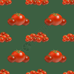 矢量插画无红番茄缝模式在暗绿背景上孤立蔬菜有机质红番茄无缝型模式在暗绿背景上孤立背景