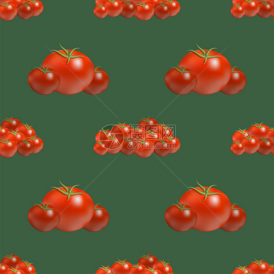 无红番茄缝模式在暗绿背景上孤立蔬菜有机质红番茄无缝型模式在暗绿背景上孤立图片