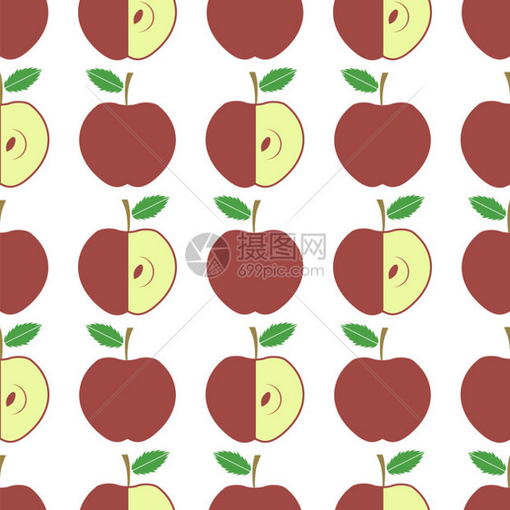 白色背景上的新鲜红苹果无缝模式水果重复纹理白色背景上的新鲜红苹果无缝模式图片