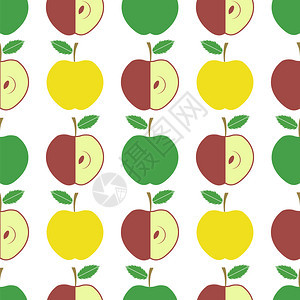 白色背景上的新鲜红和黄绿色苹果无缝模式水果重复纹理可爱红和黄色绿苹果白背景无缝模式图片