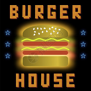 汉堡屋黑背景有色标志快速食品信号快速食品信号图片