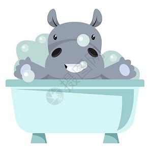 西瓜肚插画-西瓜肚卡通-白背景的河马浴插图矢量插图-摄图网