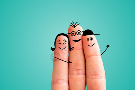 绘画幸福家庭概念蓝背景图片