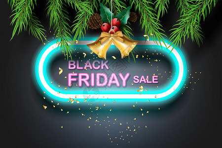 黑色星期五的销售带有树枝的黑色星期五销售挂在钟子和金亮背景上Neon光标CreativeMinimalTimp查看风格Festi图片