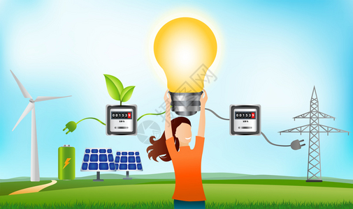 建筑可再生能源自产分享生态住房光伏手持灯泡的妇女可持续能源投资替代生产图片
