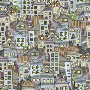 摘要卡通无缝模式城市住房矢量插图无缝模式城市住房图片