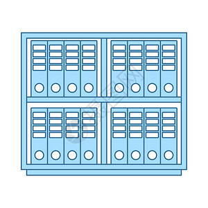 带有文件夹图标的办公室内阁有蓝色填充设计的细线矢量说明图片