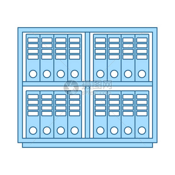 带有文件夹图标的办公室内阁有蓝色填充设计的细线矢量说明图片