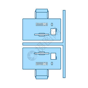 办公桌顶视图标带蓝色填充设计的细线矢量说明图片