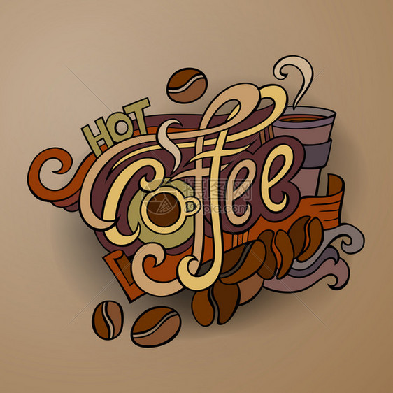 矢量热咖啡手写设计图示图片