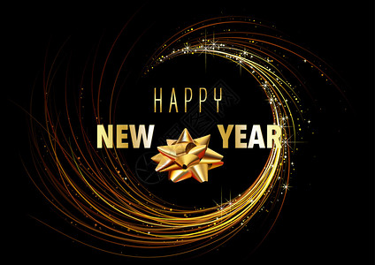 新年贺卡和黑色金螺旋牌背景图片
