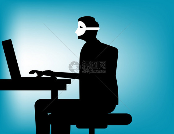 隐蔽戴面具的人玩电脑概念商业矢量插图图片