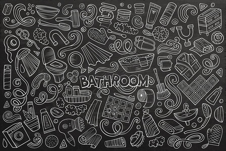 水粉笔手绘抽象浴室黑白线条矢量插画插画