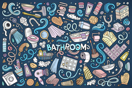 手绘抽象浴室彩色线条矢量插画图片
