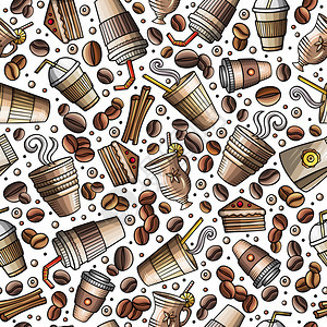 卡通咖啡馆茶叶甜食元素背景插画图片