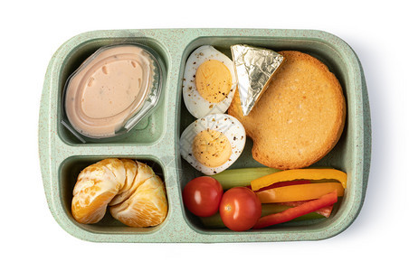 午餐盒有美味食品在白色背景上隔离午餐盒在白色背景上隔离图片