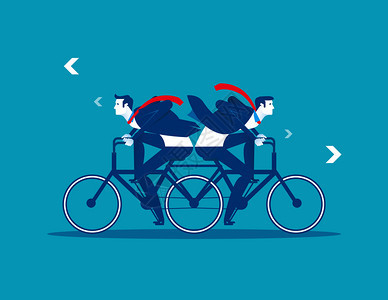 两个商人骑着同一自行车方向相反概念商业矢量说明平板设计风格两个商人骑着同一自行车概念商业矢量说明平板设计风格图片