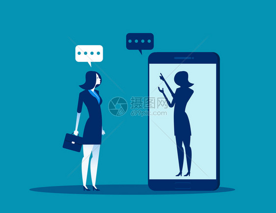 商业女人在智能手机内与匿名人士交谈图片