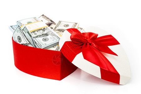 白背景的礼品盒中美元Valentine日生存钱图片