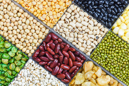 豆类和种子坚果多彩味零食料理背景各种豆类混合子天然健康食品作为烹饪原料的农业图片