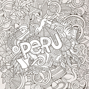 秘鲁手写文字和涂鸦元素符号背景矢量手绘制草图图片