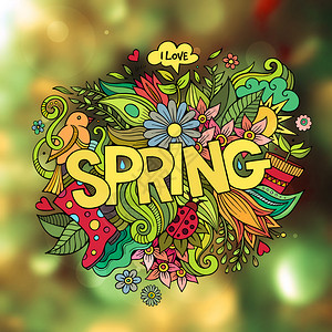 春季手写和涂鸦元素矢量模糊图示春季手写和涂鸦元素图片