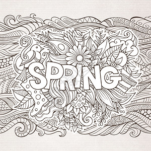 春季手写和涂鸦元素矢量说明图片