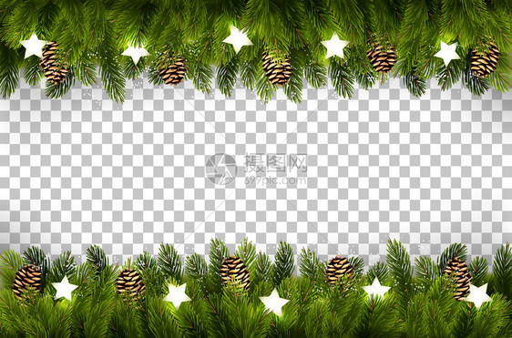 圣诞假日板树枝松和加兰枝背景透明矢量图片