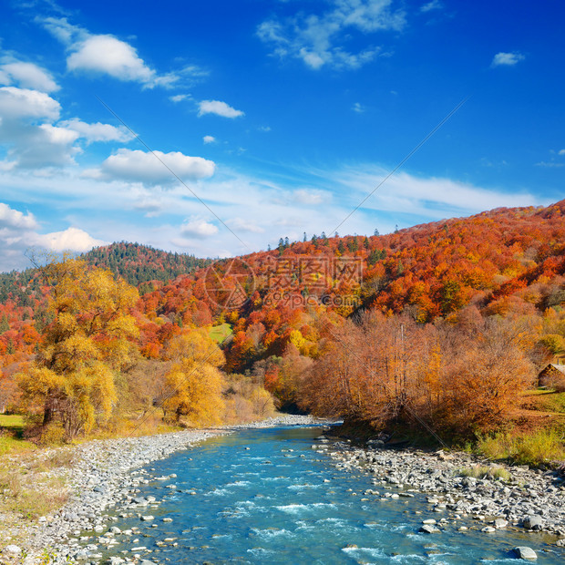 明亮的秋天风景山谷河图片