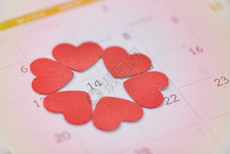 情人节日历爱时间概念红色心的日历页面2月14日圣情人节和r图片